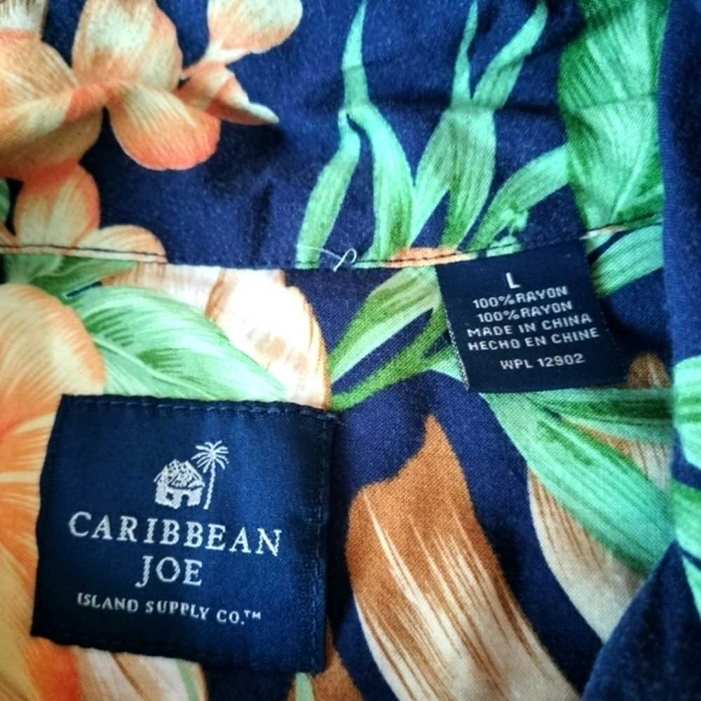 Caribbean Joe Men's Tropical Floral Button Down Shirt Navy Orange Size Large - Picture 4 of 4